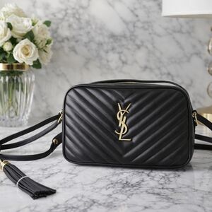 Saint Laurent Black Quilted Camera Crossbody with Gold YSL Hardware
